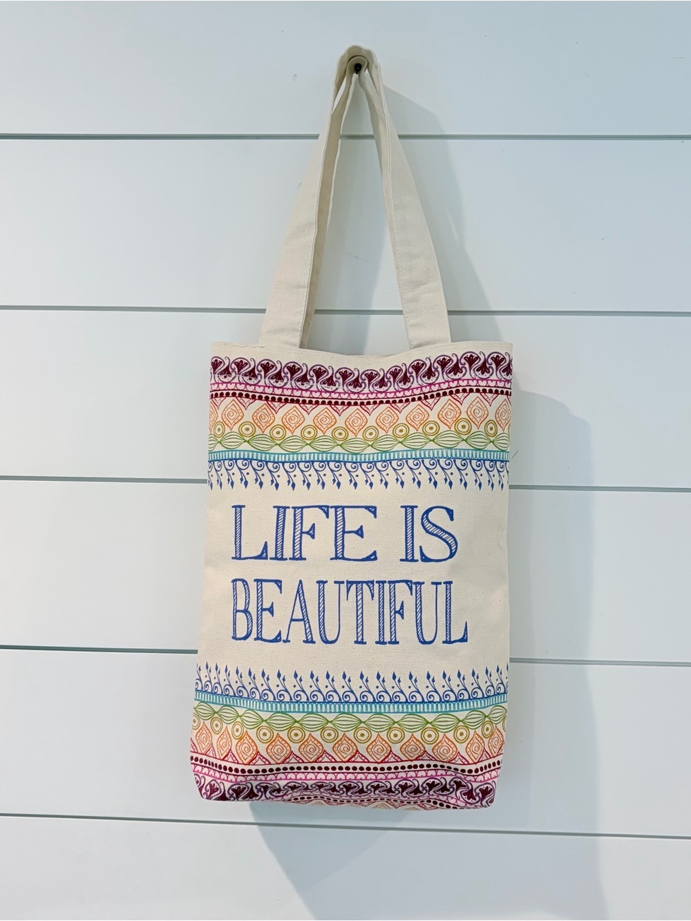 Boho Cottagecore Canvas Tote Bag Life Is Beautiful Rainbow Festival Travel